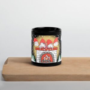 cozy cats christmas mug | fireplace holiday coffee cup, 11oz