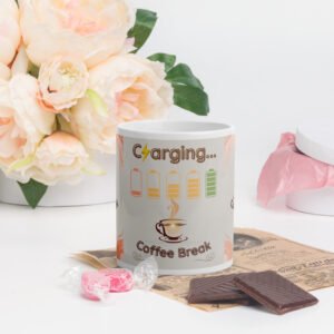 charging coffee mug – cozy coffee lover gift, 11oz glossy ceramic