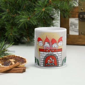 cozy cats christmas mug | fireplace holiday coffee cup, 11oz