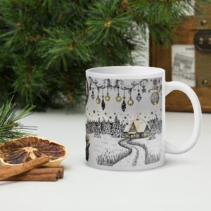 Magical Winter Forest Coffee Mug – Reindeer Art - 11oz