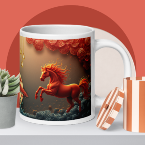 Year of the Horse Mug, Red Gold Chinese New Year Gift, 11 oz