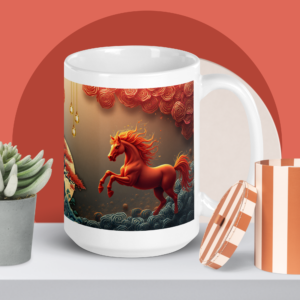 Year of the Horse Mug, Red Gold Chinese New Year Gift, 15 oz